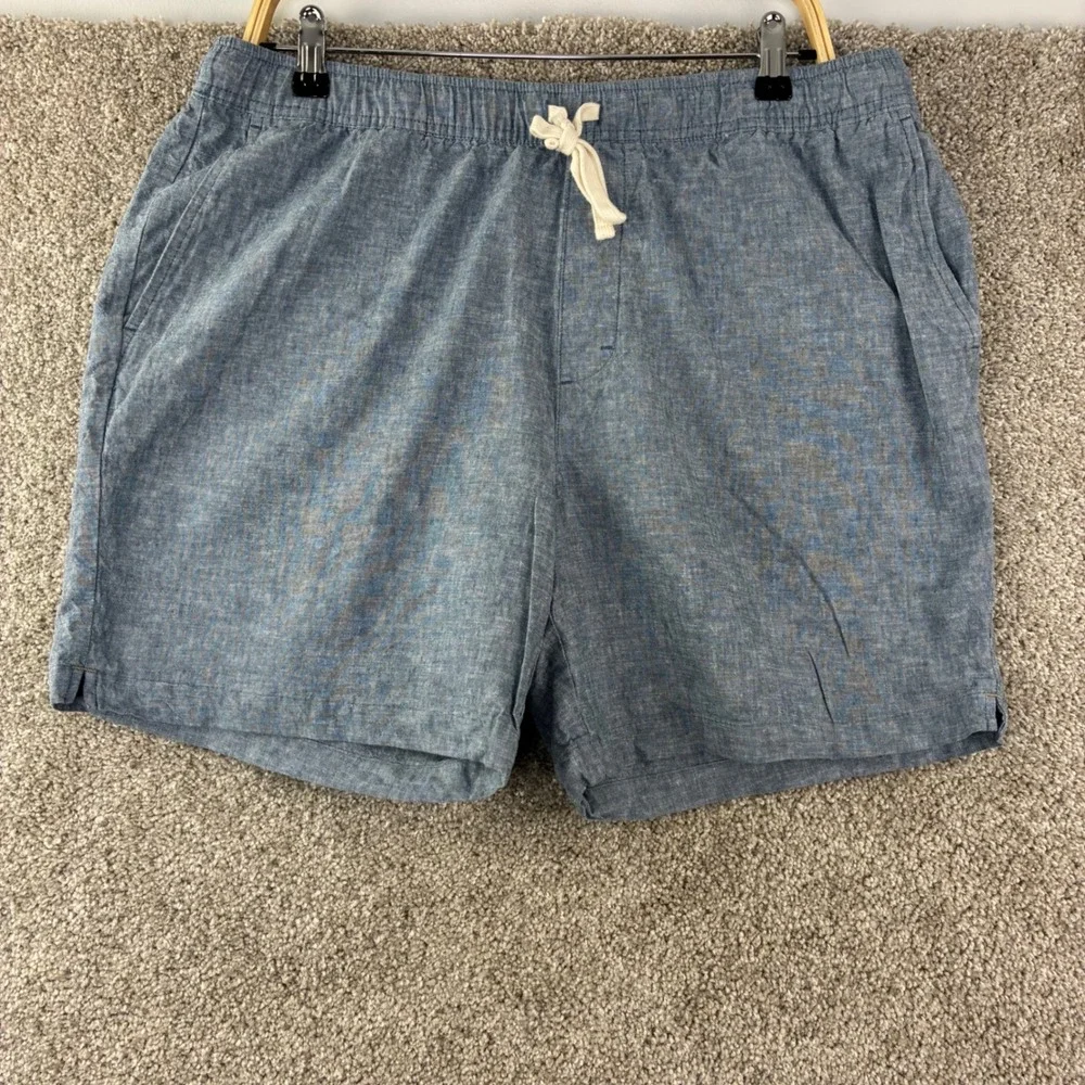 Banana Republic Deck Shorts Men Large Blue Linen Cotton Blend Drawstring Coastal